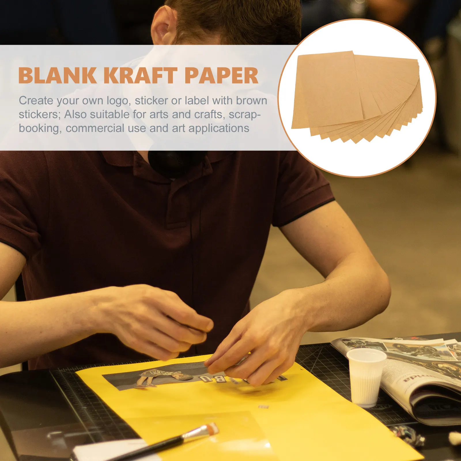 

100 Sheets Kraft Paper Sticker Labels Blank Adhesive Sticker Paper for Inkjet Printer DIY Projects Shop Display Cards Tear