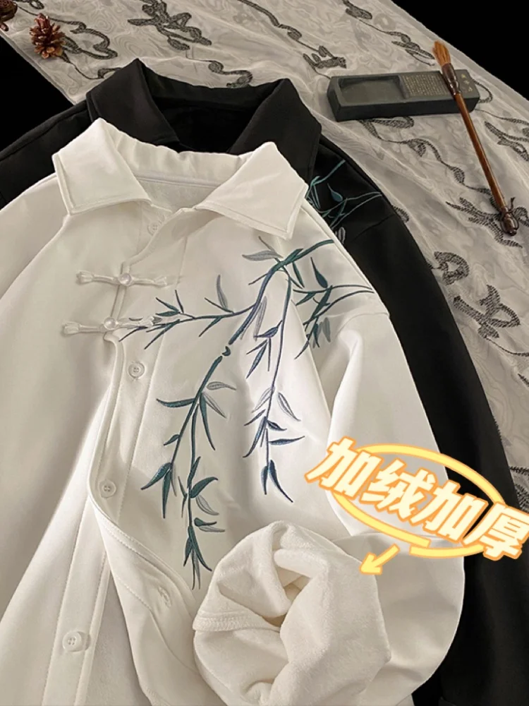 

Men's Long Sleeve Fleece Lined Casual Shirt Stand Collar Jacket Spring Autumn High End Feeling Cool Handsome Style Printed Lo...