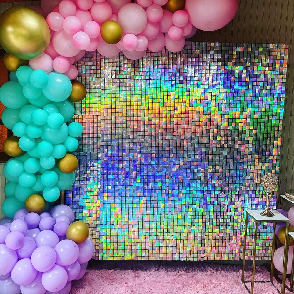 16pc Shimmer Wall Backdrop Decoration Anniversary Photo Background 3d Sequin Panel Art Cloth Wedding Birthday Party Decor Event