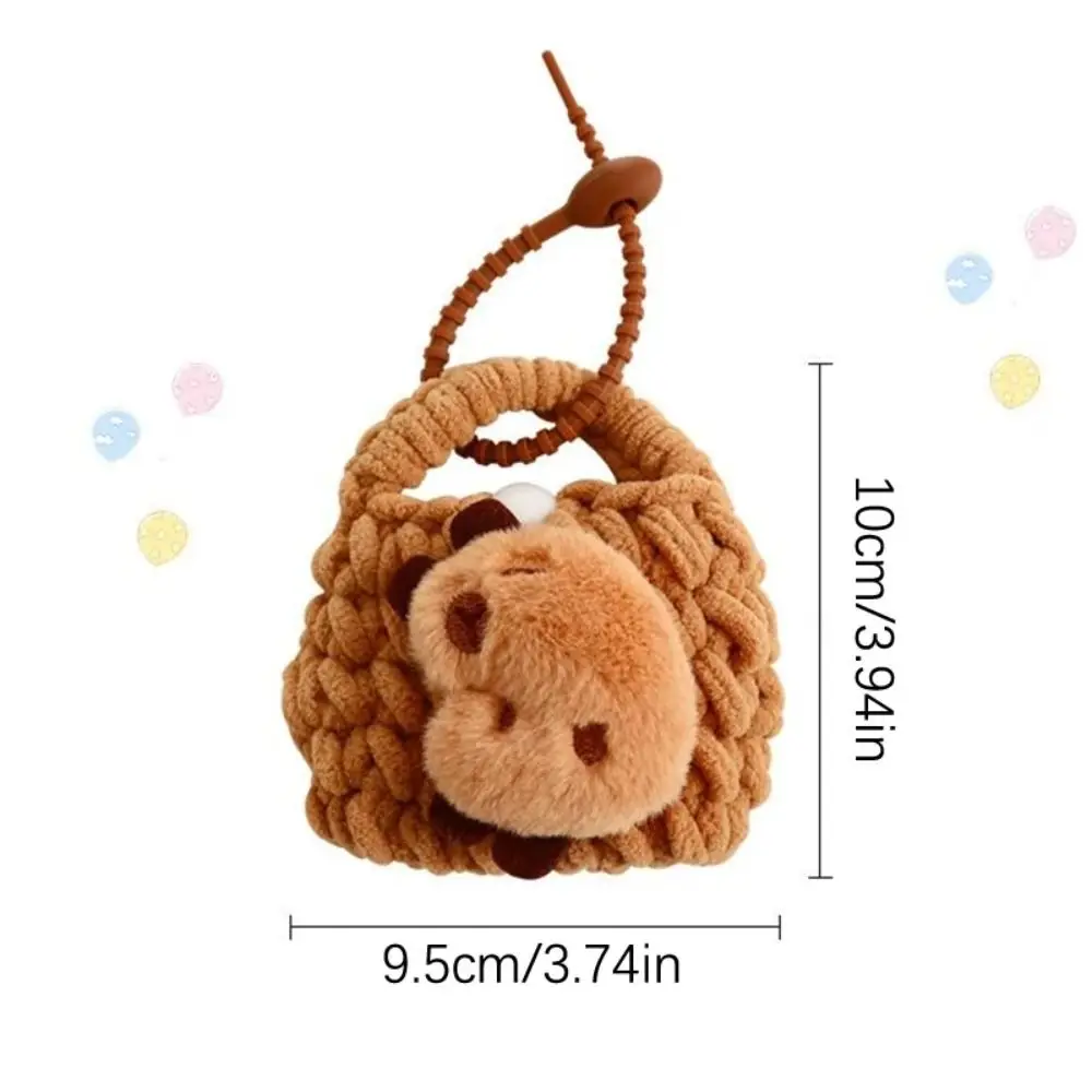 Cute Plush Capybara Keychain Knitted Earphone Bag Cartoon Animal Stuffed School Bag Pendant Backpack Decoration Doll