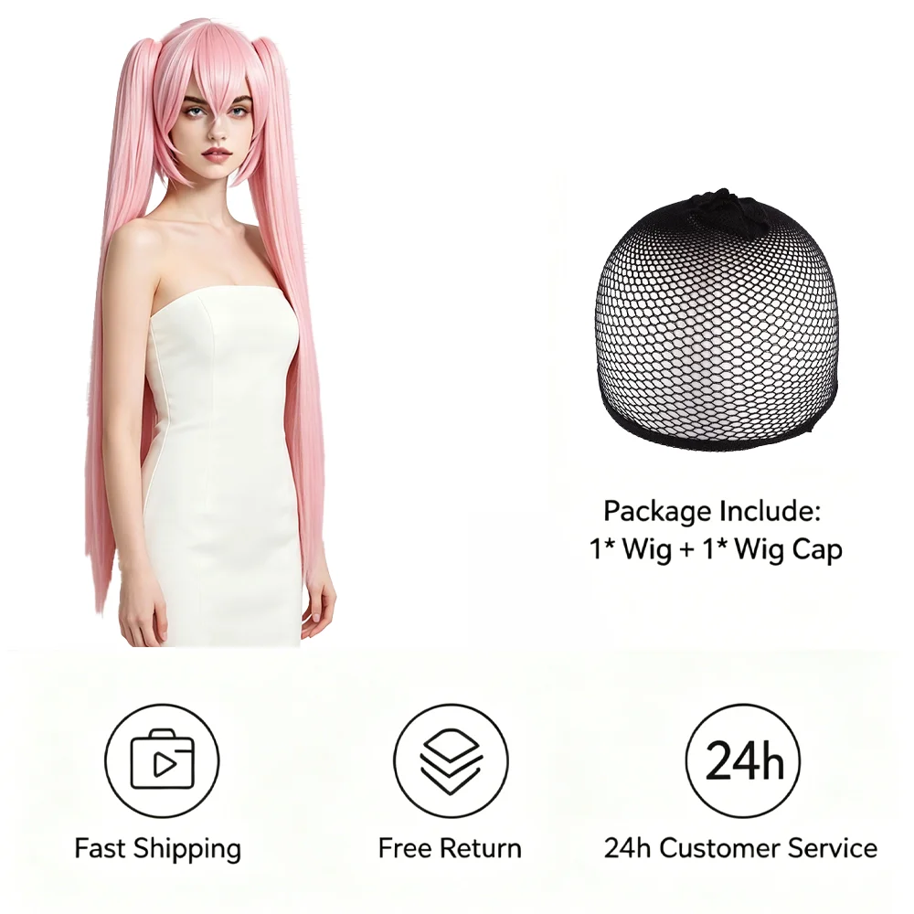 120cm Pink Long Straight Double Detachable Ponytails Miku Cosplay Wig Heat Resistant Synthetic Wig For Halloween Comic Con Party view 6