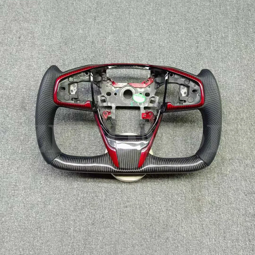 

Cuatomized Real Carbon Fiber Sports Yoke Steering Wheel Leather Compatible for 10th Generation Honda Civic