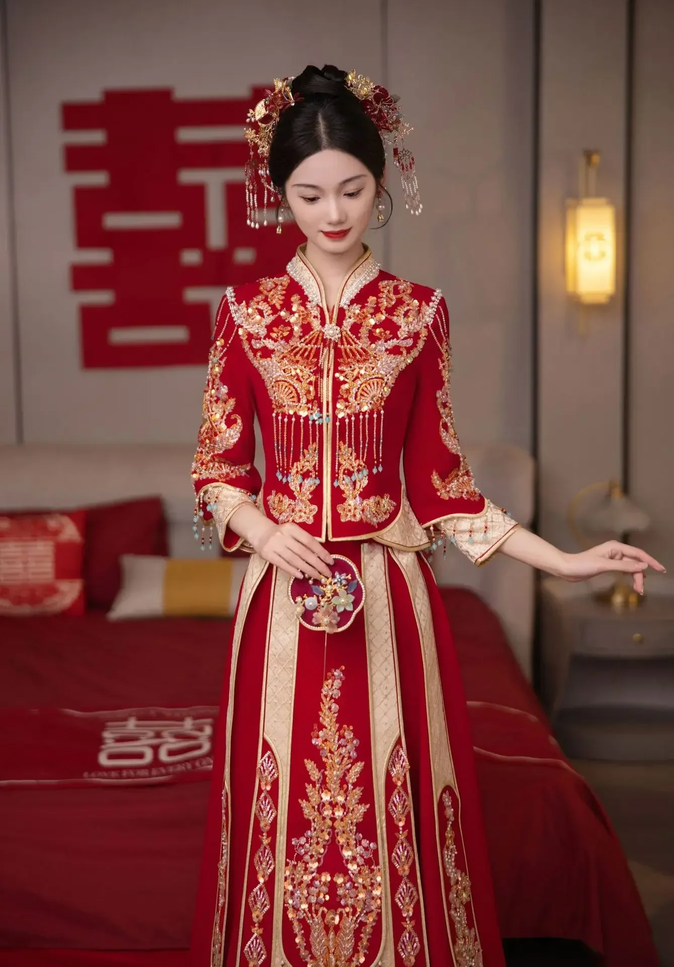 Bride Vintage Chinese Style Formal Royal Wedding Cheongsam Costume Traditional Dragon Phoenix Embroidery Tang Suit Qipao