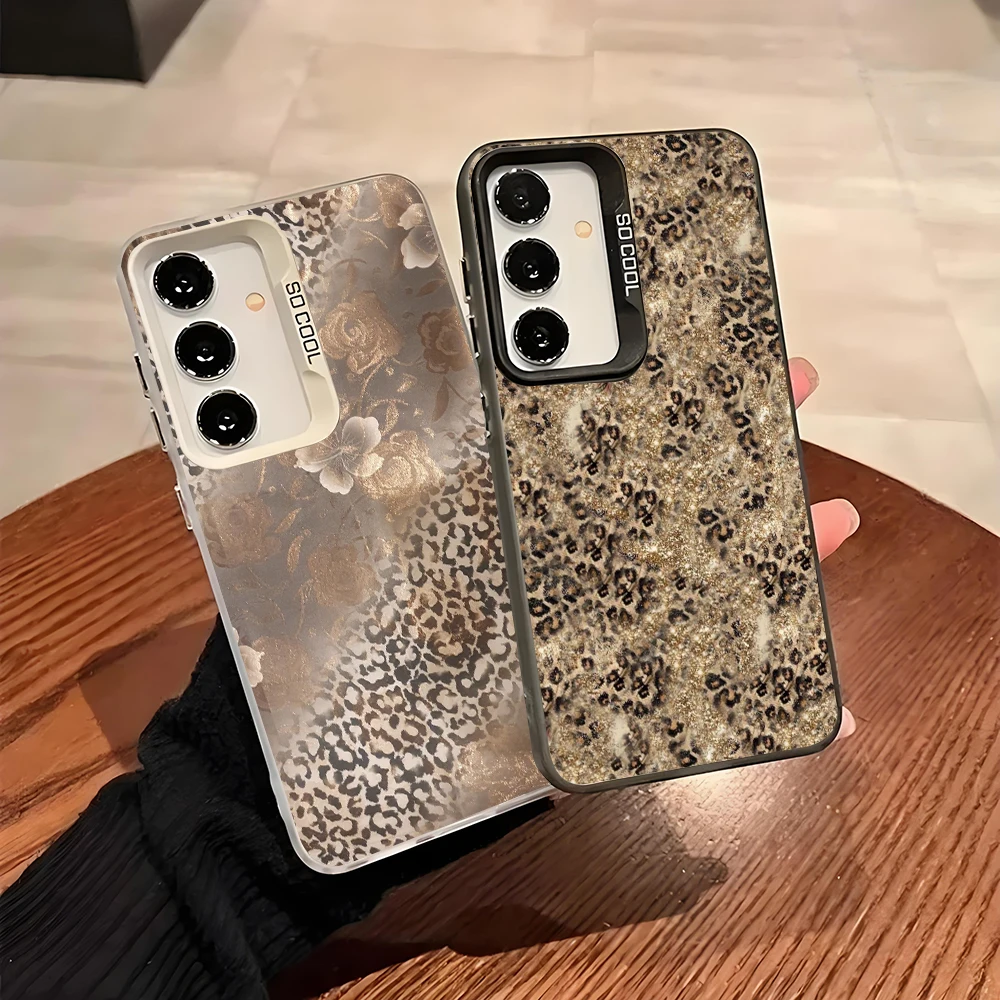 Phone Case for Samsung Galaxy A13 A14 A23 A02S A03 A05 A05S A52 A54 5G Shockproof Grey Silvery Phone Cover Leopard Print Present
