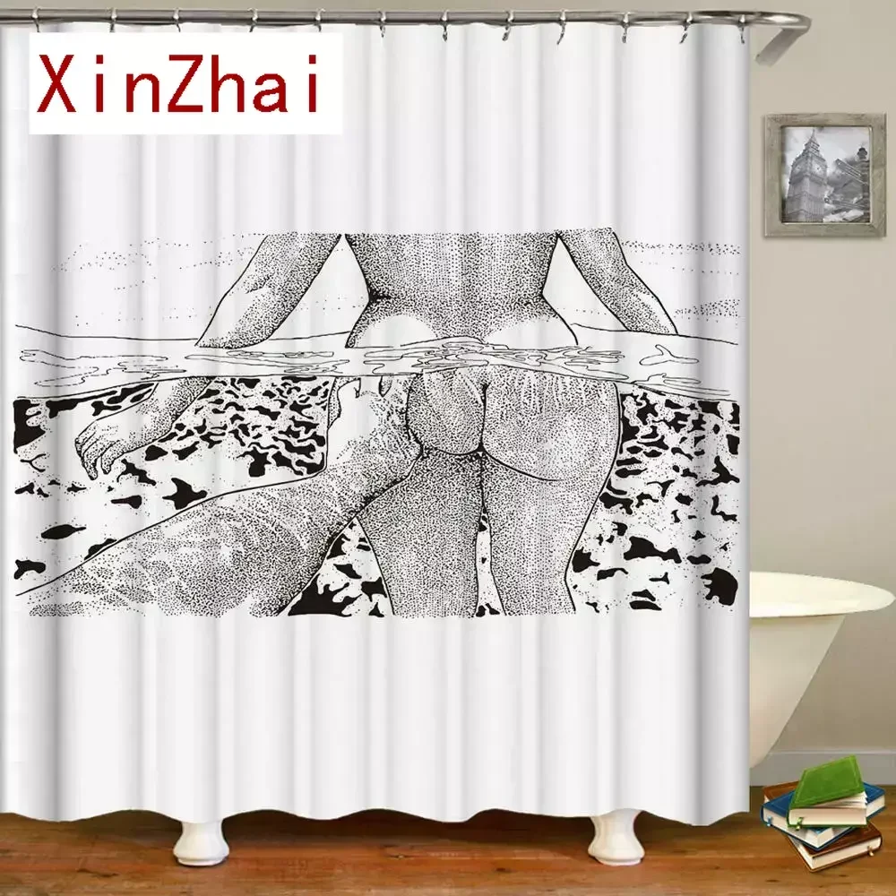 Cortina de ducha con estampado de escena de broma, decoración divertida para el baño, resistente al agua