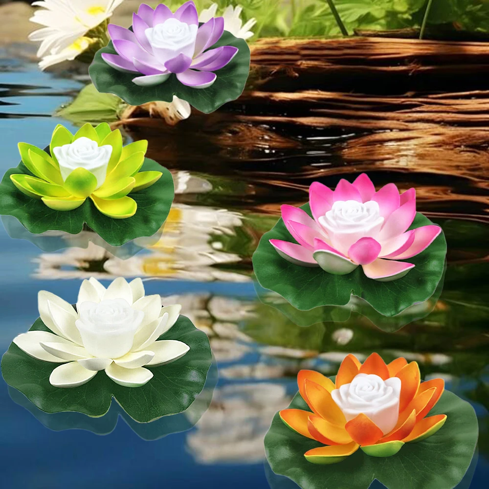 2pcs LED Flower Lights Buddhism Blessing Wishing Lamp Floating Fountain Pond Garden Pool Night Lamp Landscape Decor Lamp ﻿