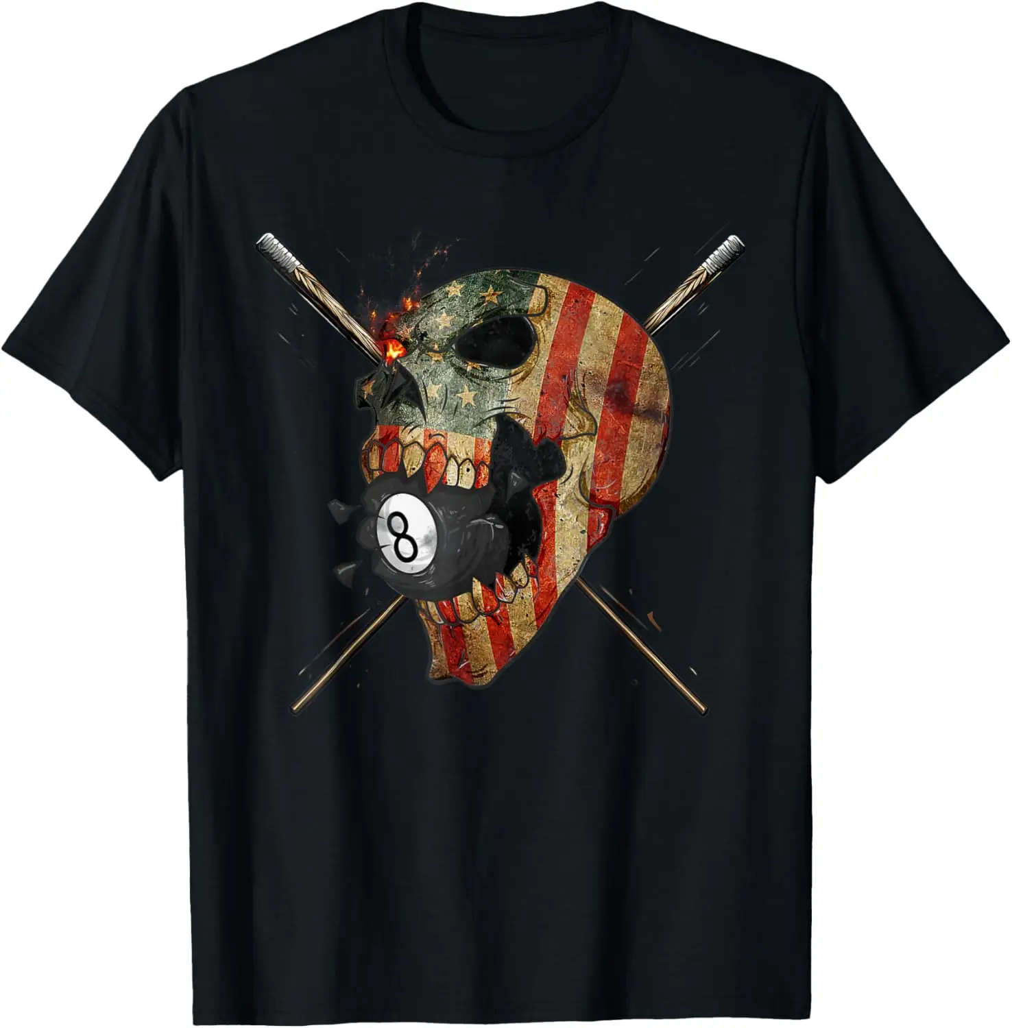 

Vintage American Flag Skull Billiards Pool Player T-Shirt