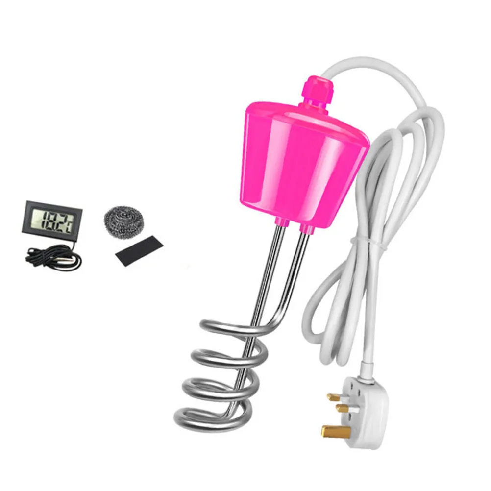 Varilla calefactora de 3000W para bañera, calentador de agua inflable para acuario con termómetro Led, enchufe británico, accesorios rosados para piscina