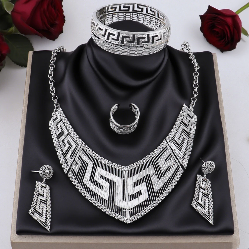 

YM Jewelry Gold Plated Earrings Necklace Bangle Ring Sets For Women Luxury Dubai Color Jewelry Sets for Banquet Wedding Gift