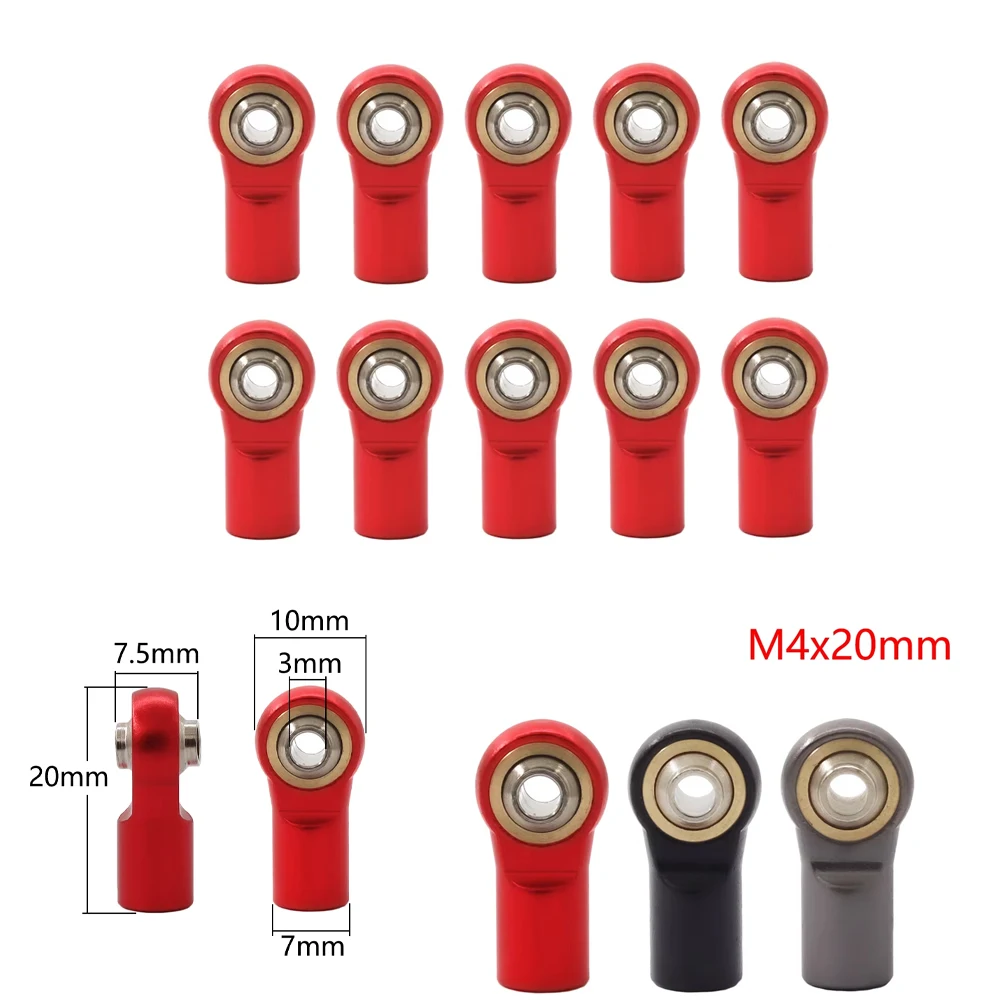 10Pcs Metal M4 20MM Aluminum Link Tie Rod End Ball Joint for 1/10 RC Car Crawler AXIAL SCX10 D90 D110 Tamiya CC01 Racing