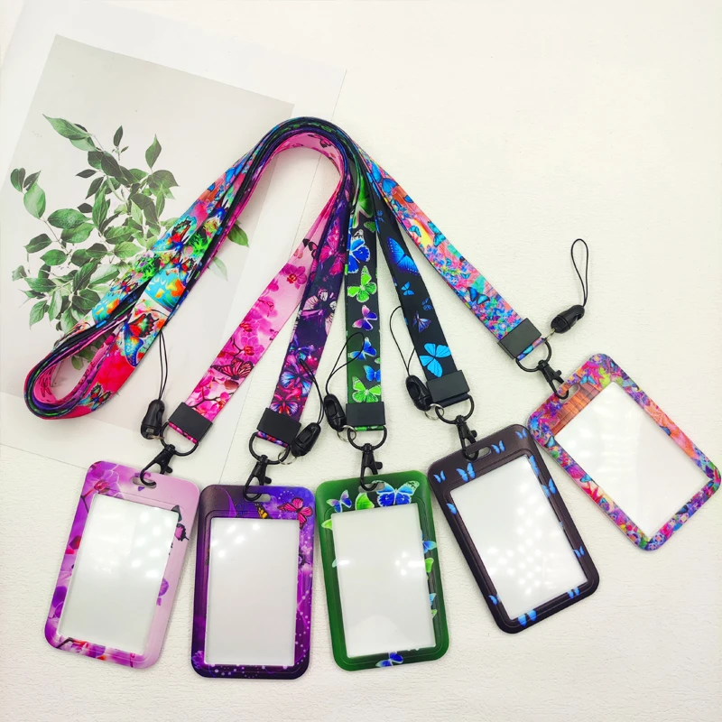 Butterfly ID Card Holders Lanyards Girls Door Card Case Hanging Rope Badge Holder Neck Strap Business Card Small Gift