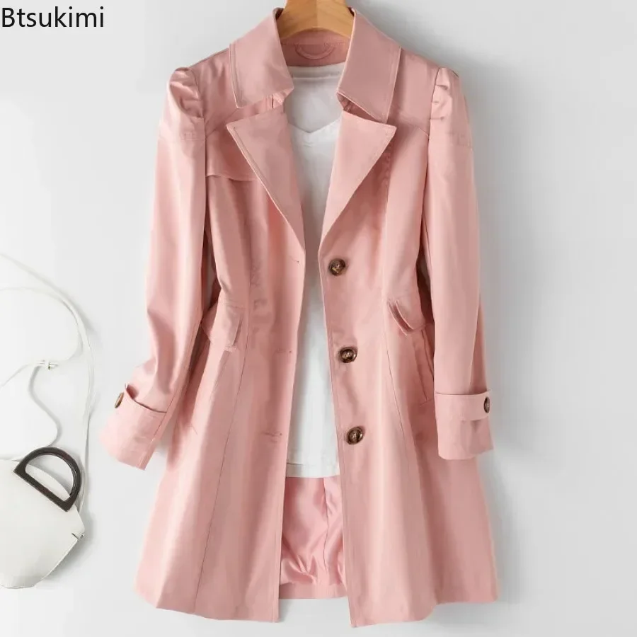 2025 moda feminina trench coat jaqueta estilo coreano único breasted meados de longo feminino trench coat blusão feminino