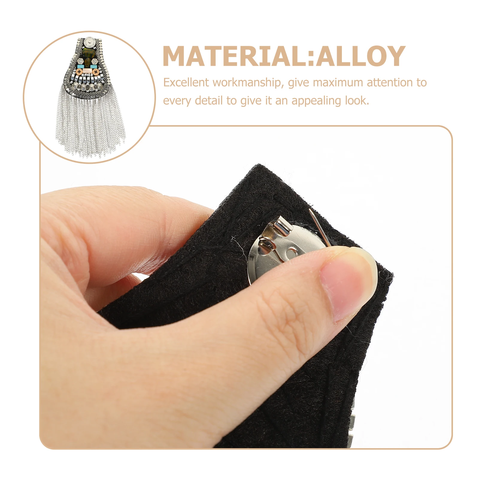 

2pcs Metal Shoulder Epaulet Tassel Badge Costume Brooch Alloy Artificial Gem Decorative Clothing Accessory Wedding Party Prom