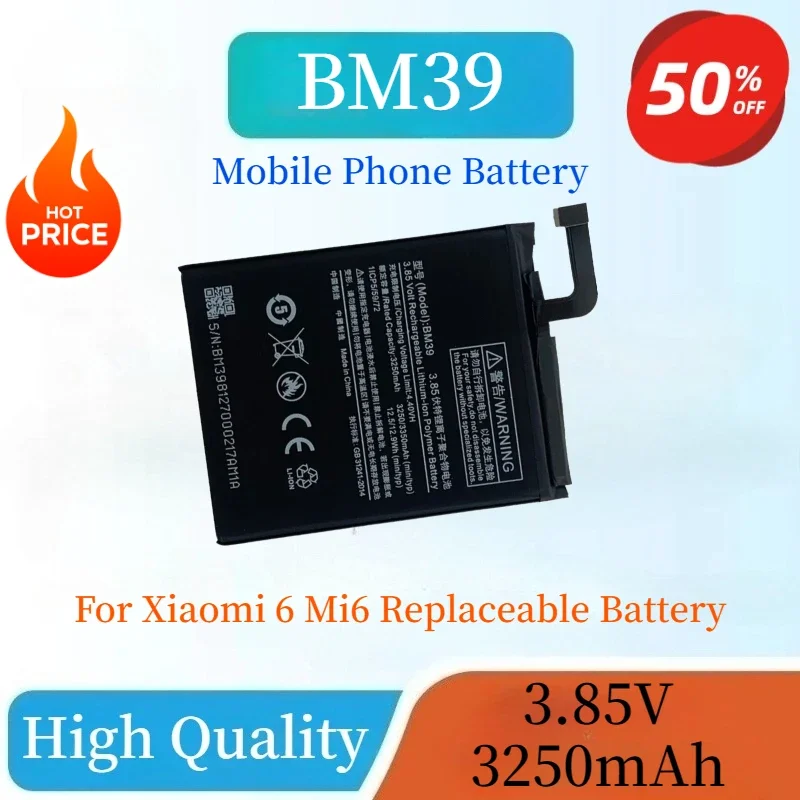 Высокопроизводительная батарея BM39 3.85V 3250mAh для мобильного телефона Xiaomi 6 Mi6 Mi 6, высококачественная новая сменная батарея
