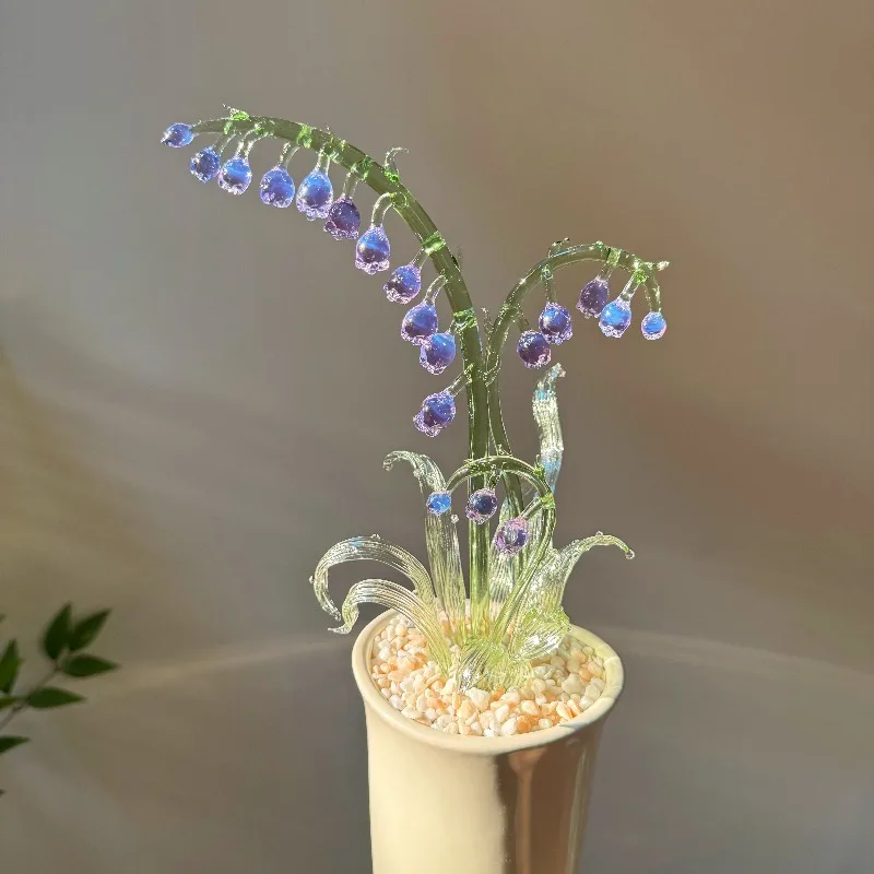Pure handmade glazed glass bell flower bell orchid tabletop ornament as a gift