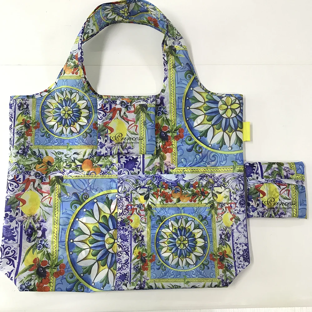 بيع المصنع مباشرة حقيبة البقالة البوليستر المعاد تدويرها القابلة لإعادة الاستخدام متعددة الوظائف حقيبة تسوق متينة قابلة للطي مع حقيبة مربعة #4