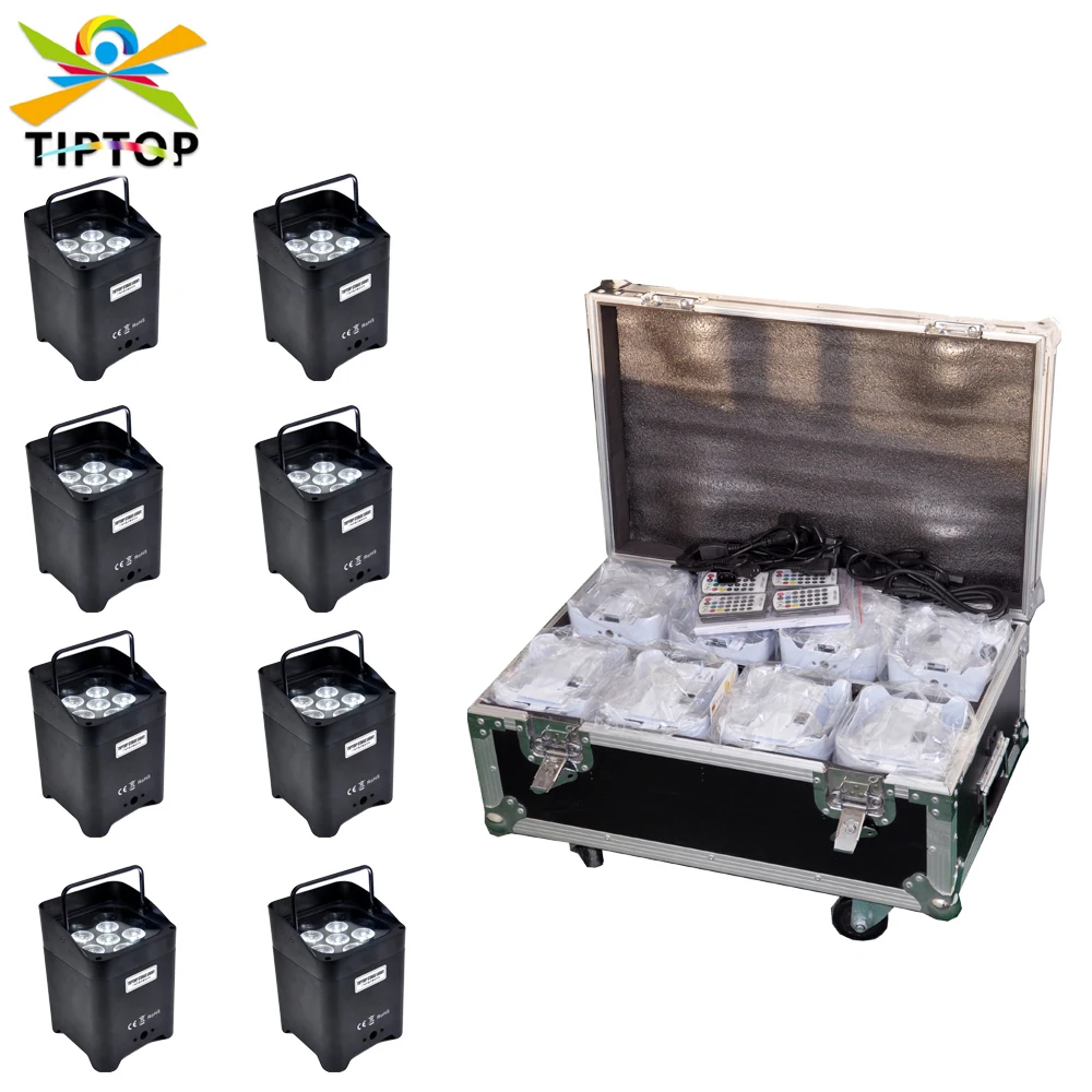 8IN1 Charging Flight case Pack 6x18W RGBWAP 6IN1 Color Wireless Battery DMX512 Led Par Light Black Painting Housing