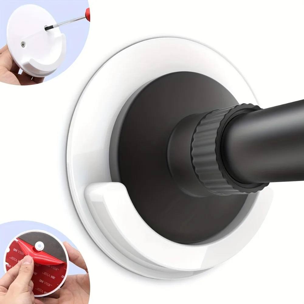 2pcs/1pair Shower Curtain Rod Holder, No Drilling Wall Mount Bracket for Bathroom Tension Rod, White