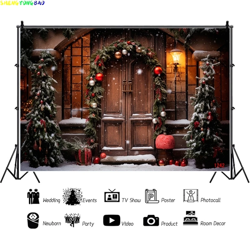 

Vinyl Custom Christmas Day Fireplace Photography Backdrops New Year Candy Chimneys Snowflake Window Studio Background WW-43