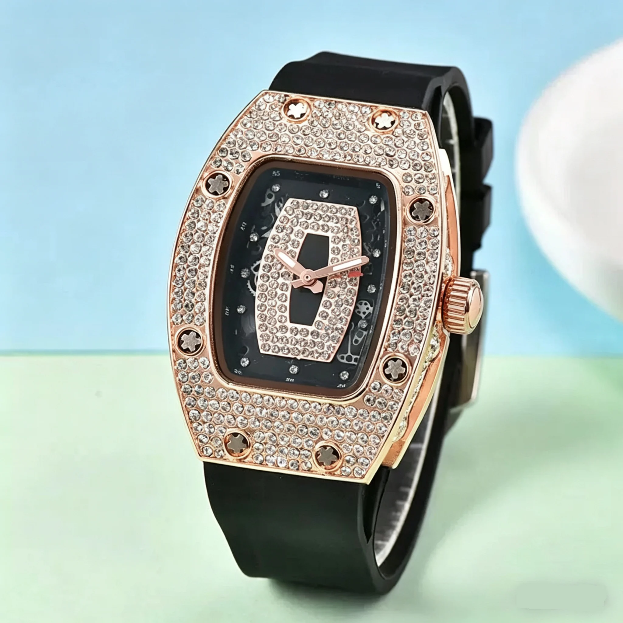 New Fashion Luxury Woman Top Crystal Tonneau Silicone Watch Women Quartz Watches For Girls Gifts Ladies Wristwatches Reloj Mujer