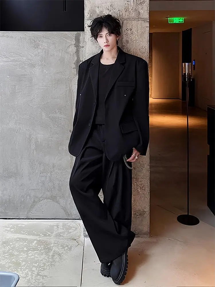 

Легкий повседневный мужской костюм, комплект Ele oulder Pad, костюм Jaet Drapey, повседневные брюки, один комплект для одежды, молодежный модный полиэстер...