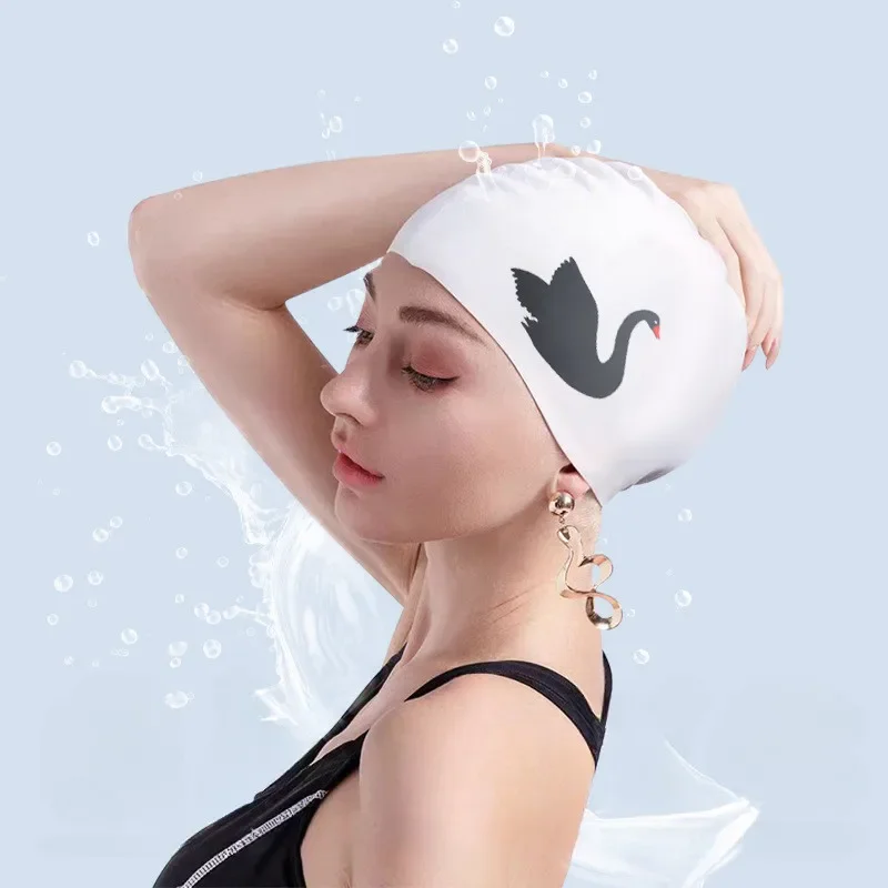 Universal Swimming Caps for Adult Children Ear Protection Silicone Swimming Cap Printing Cute Cartoon Swim Cap Pool Accessories