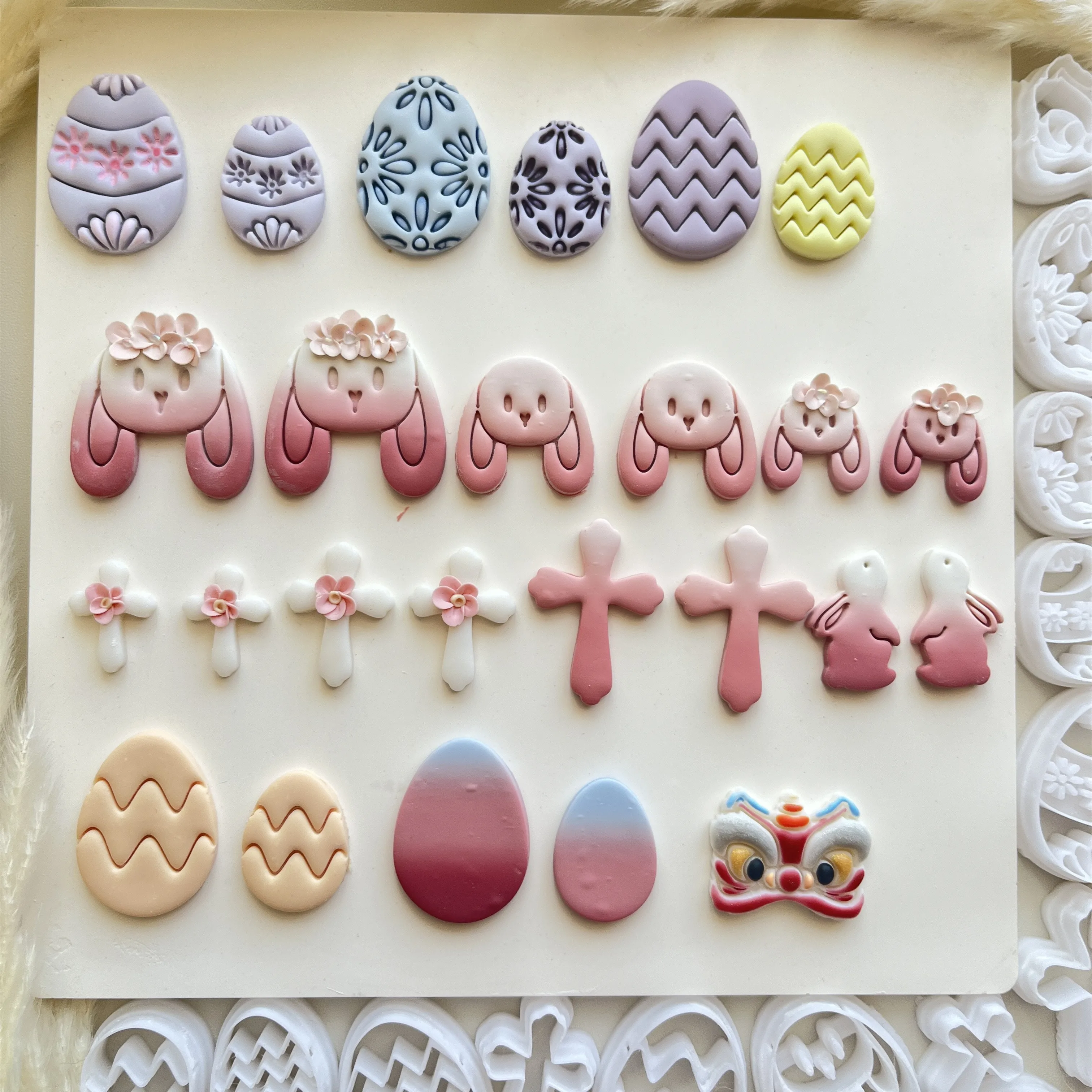 Shapes Small Easter Theme Polymer Clay Cutter for Making Earrings, Easter Egg Rabbit Shape crucifix Soft pottery jewelry making