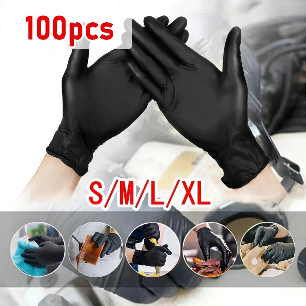 

100pcs Black Nitrile Gloves 7mil Kitchen Disposable Synthetic Latex Gloves For Household Kitchen Cleaning Gloves Powder free