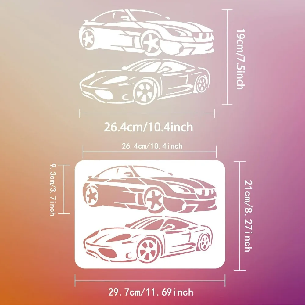 Sport Car Reusable Roadster Painting Stencil 8.3x11.7inch DIY Art Classic Car Pattern Decoration Template for Painting on Wood
