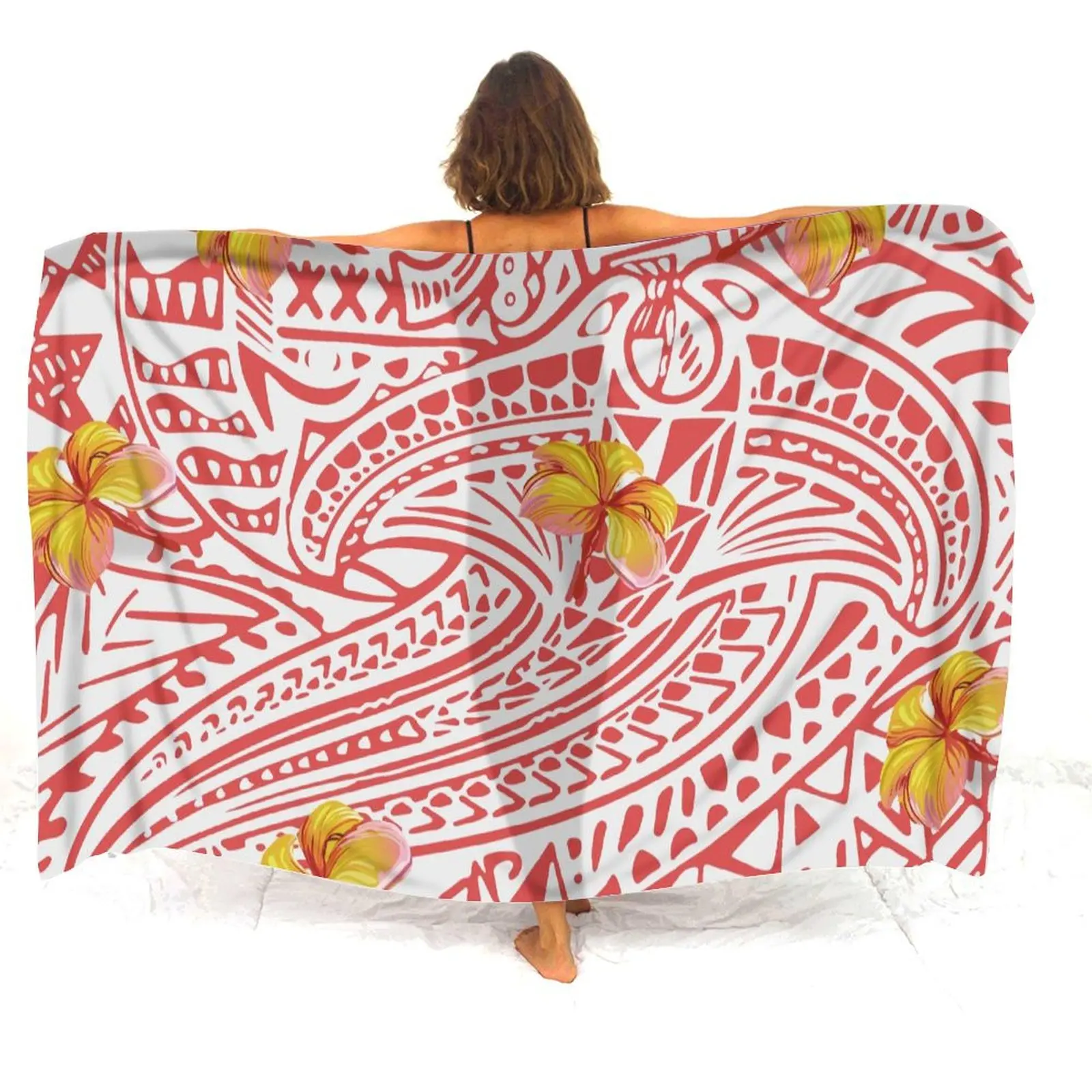 Polynesian Flower-Patterned Women'S Sarong Dress Sarong Cape Shawl Retro Style Pattern Customizable