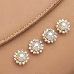 10PCS Pearl Button Rhinestone Buttons Sparkling Wedding Dress Crystal Apparel Sewing Hat Accessories Pearl Button Pearl Hairpins