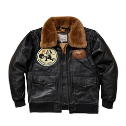Black Autumn Pilot Leather Jacket Men Military Style Wool Collar Plus Size 3XL Genuine Natural Sheepskin Flight Leather Coat