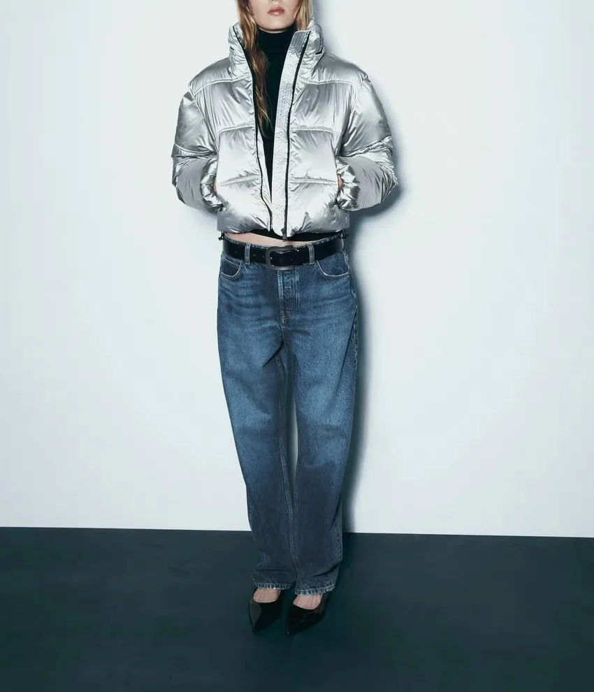 

Fall New Women's Metal Series Thi ort Jaet Cotton Coat 30204 Straight Leg Regular Thin Winter Long Sve Zipper