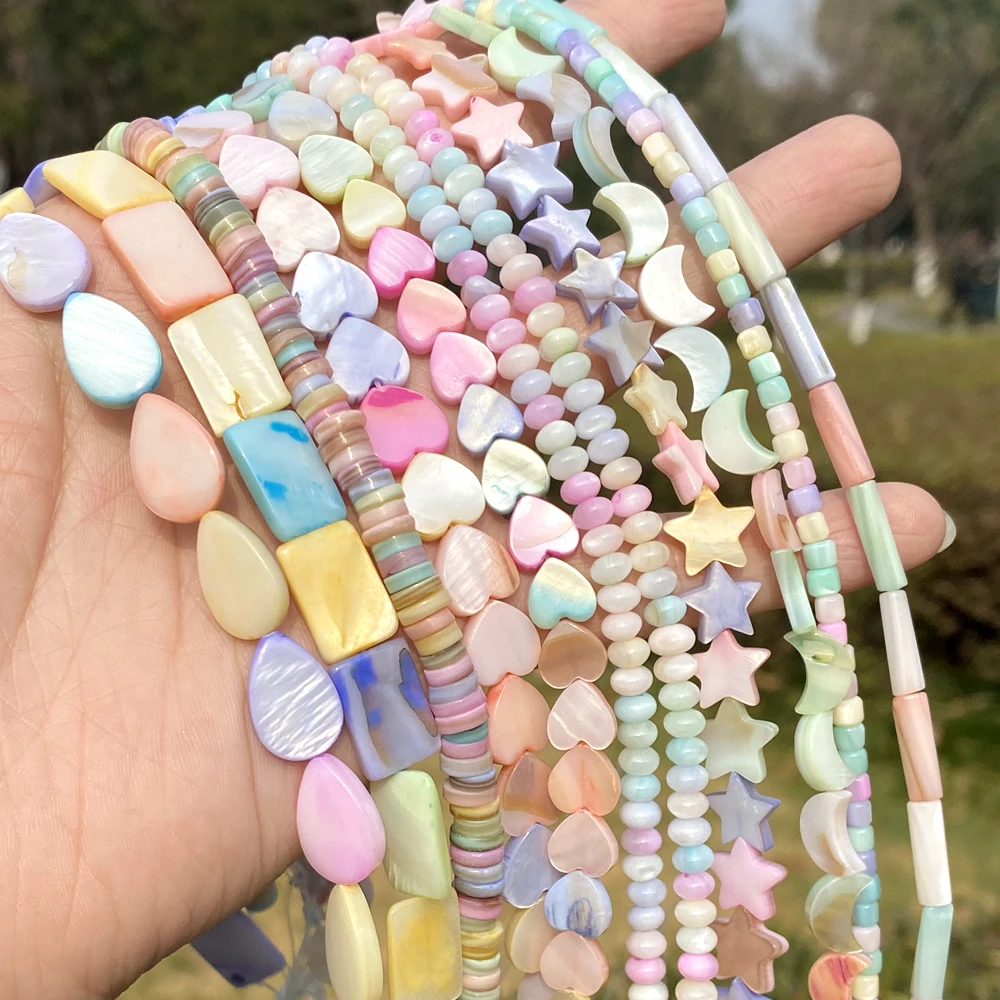 Natural Macaron Colorful Shell Beads Love Heart Tube Star Moon Loose Beads For Jewelry Making DIY Bracelet Necklace Accessories