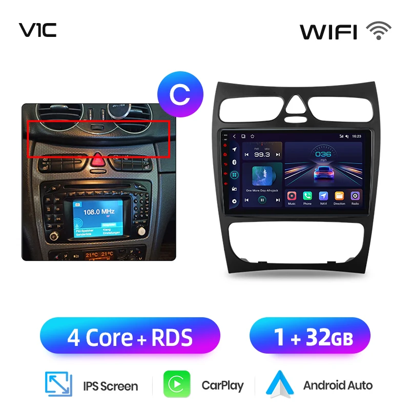 Junsun CarPlay Android Auto Autoradio voor Mercedes Benz C Klasse W203 C200 C320 C350 CLK W209 2000-2005 intelligente Multimedia 4G