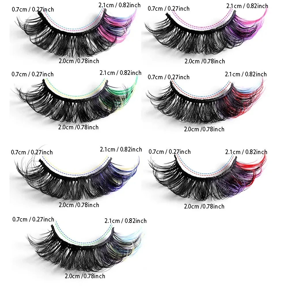 Extensions de faux cils colorés, courbure D, volume russe, maquillage moelleux naturel, 7 paires