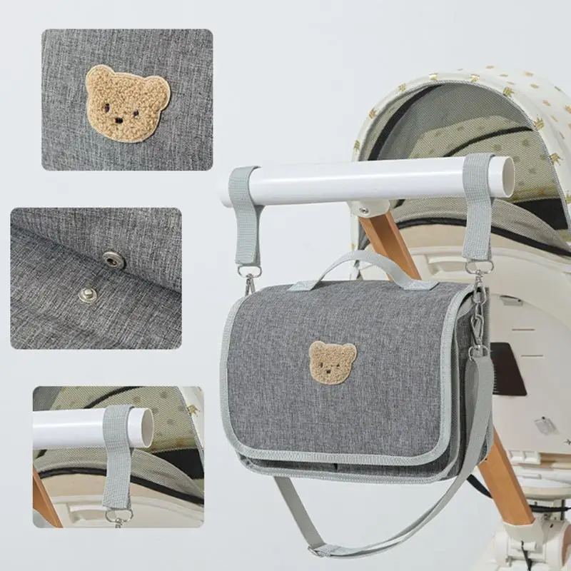 Fabric Pram with Front Flap Closure Top Handle and Removable Shoulder Strap for Diapers and Wipes Storage A2UB