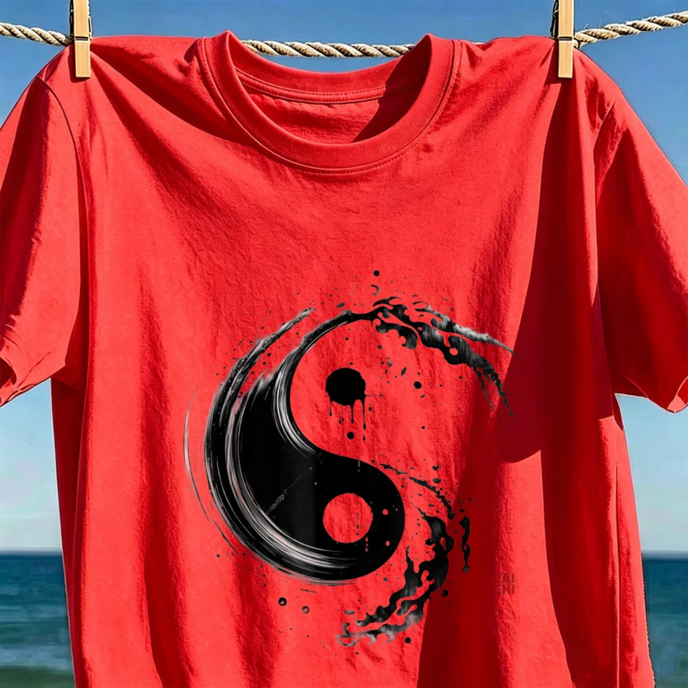 Yin Yang Watercolor Asian Tai Chi Meditate Harmony in Motion T-Shirt Yin Yang Tai Chi Unisex Casual Top Cotton Short Sleeve Tee
