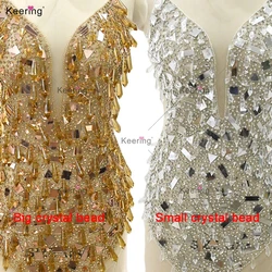 Luxury Pointed Drop Big Crystal Rhinestone Applique for Prom Dress Shiny Dark V-Shape Glass Stone Body Bling WDP-578