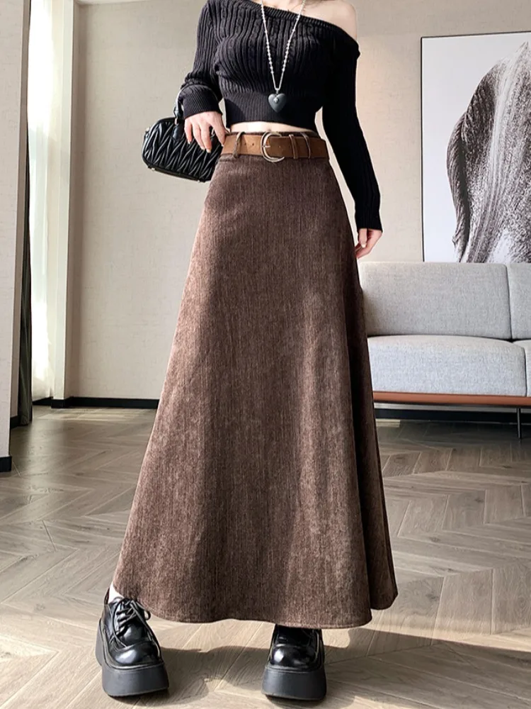 Jupe Fce taille haute pour femme, jupe drapée trapèze, coupe cintrée, longueur f, Vintage, douce et confortable, nouvelle collection automne hiver