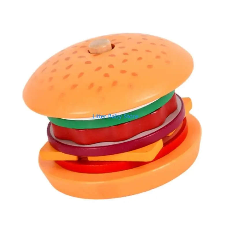 N80C Wooden Sandwich Hamburger Stacking Toy For Kids Safe Pretend Play Activity Toy