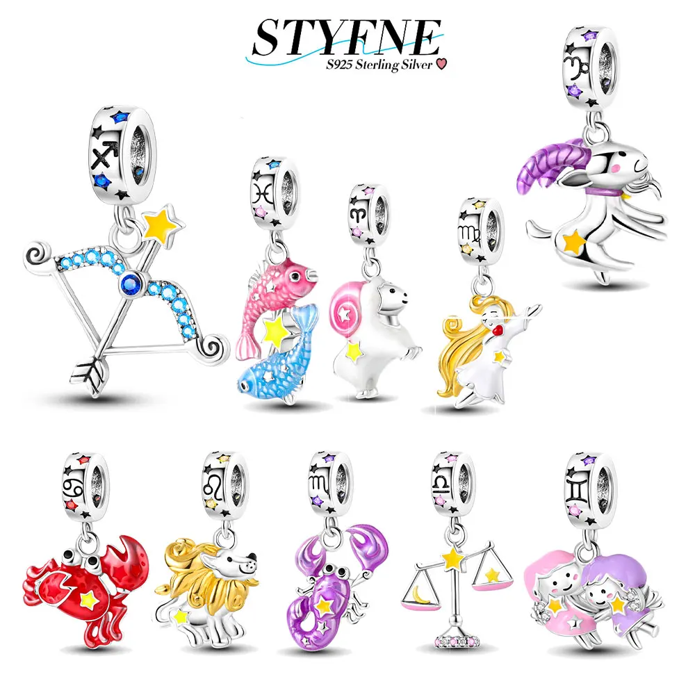 

Original Twelve Zodiac Signs 925 Sterling Silver Pendant Series Beads Suitable for 925 Bracelet DIY Making Women's Jewelry Gifts