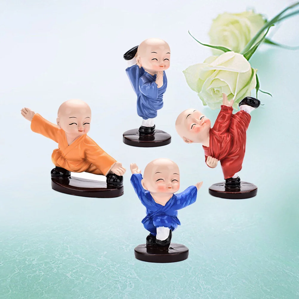 

4Pcs Chinese Traditional Figurines Resin Kongfu Monk Car Decoration Home Decor Car Seat Ornament Prosperity Statues