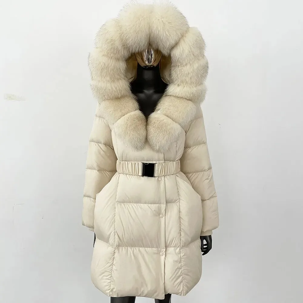 

Winter Real Fur White Duck Down Coat Women 2025 New Oversize Ladies Outerwear Natural Fox Fur Collar Jacket Hooded Cashmere Coat