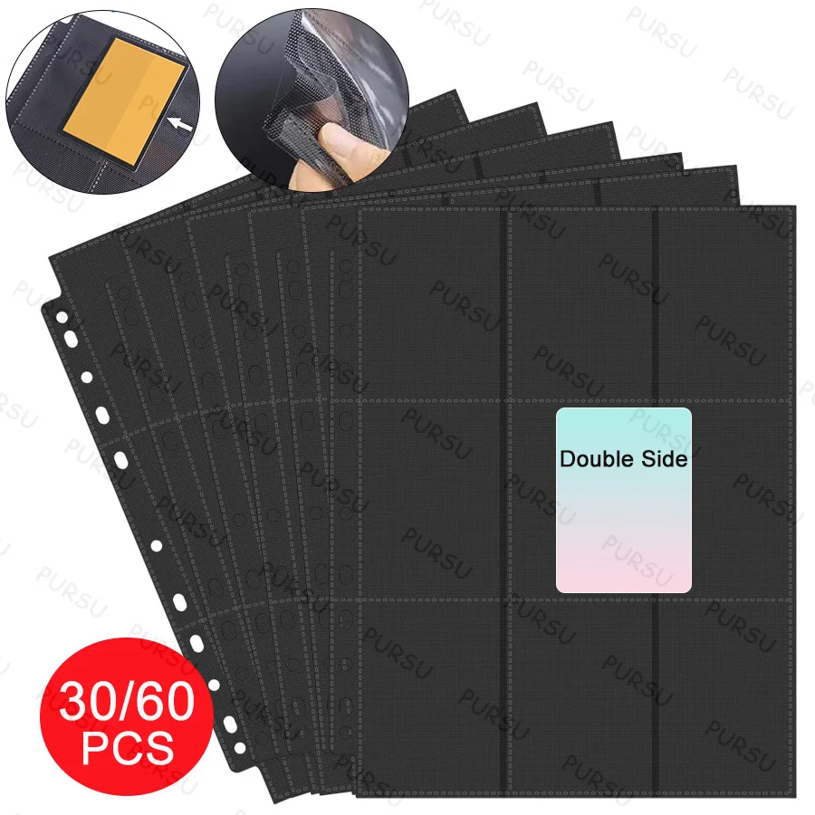 30/60Pcs 11 Hole Double-Sided 9 Pocket Page Protector,Trading Card Sleeve Pages,Side Loading,For Sports&Game Cards Photos