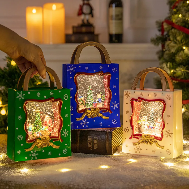 Christmas decorative crystal ball music box. Christmas Tote Bag Snow Music Light Christmas Gift Night Light