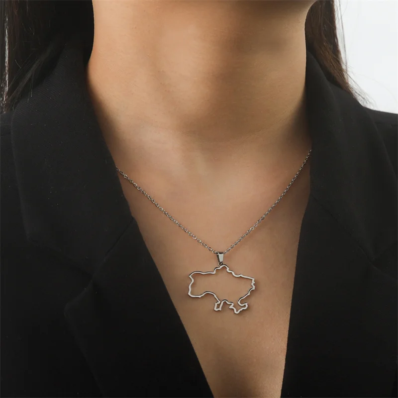 Mode Umriss Ukraine Karte Halskette Kette Halsband Hals Edelstahl Schmuck Ästhetische Halsketten Geschenke accesorios para mujer – Detail 23