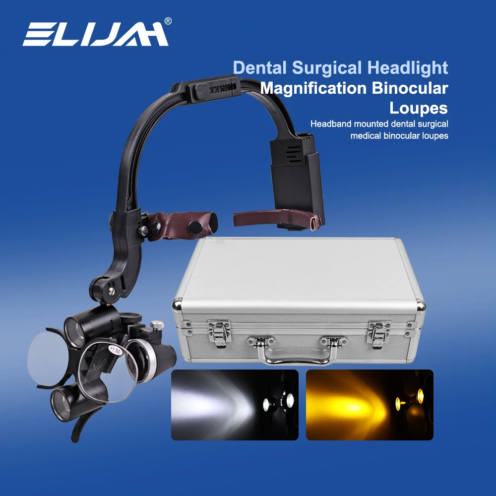 

ELIJAH 2.5/3.5X Dental Binocular Loupe Magnification Double Battery with 5W LED Light Surgical Headlight Dentistry Lab Equipment