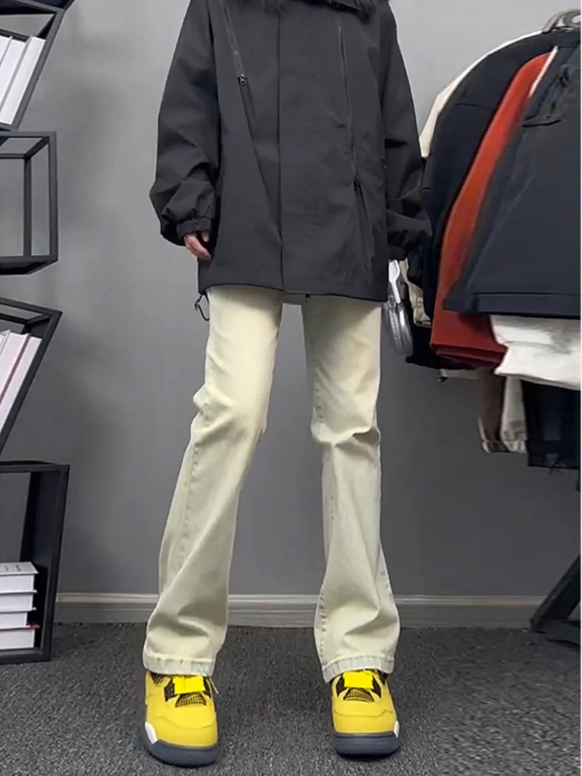 

Cleanfit Men's Fce Lined Thiened Vintage American Sle Jeans Yellow Mud Loose Straight Leg Trousers High Waist Bell Bot...