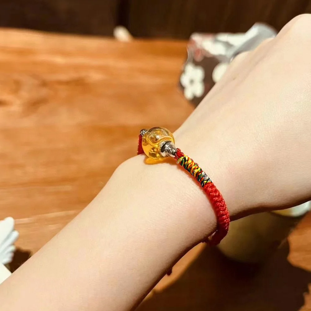 

Durable Bead Bracelet Glass Pendant Hand-Woven Thread Rope Adjustable Length Charm Chinese New Year Gift for Lovers Friends